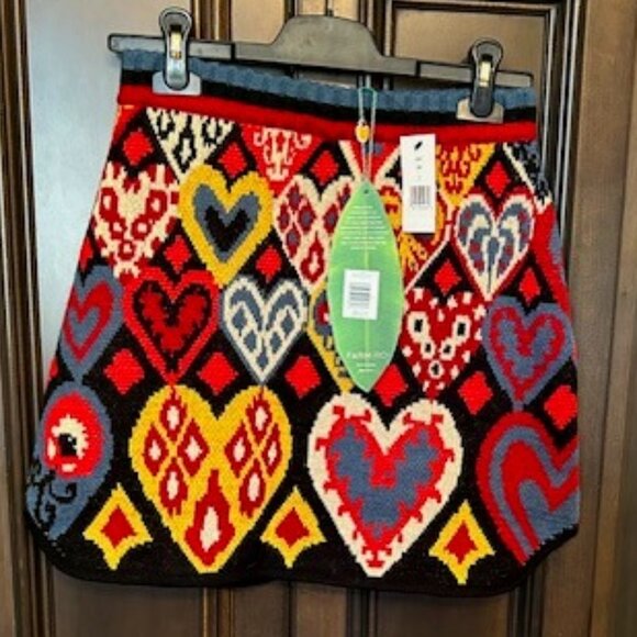 Farm Rio Hearts Ikat Black Soft Knit Design Miniskirt - Picture 1 of 12